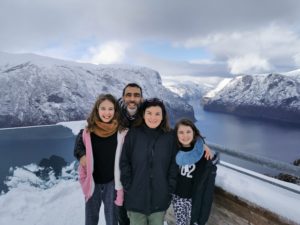 Maneck with his wife and two girls in Norway