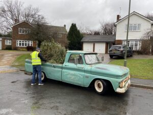 Christmas tree on back of van