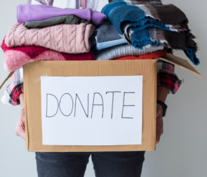 Box of donated clothes