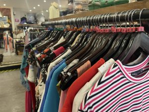 Rail of clothes in shop