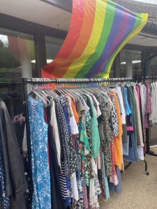 Clothes in the pop up shop at the hospice