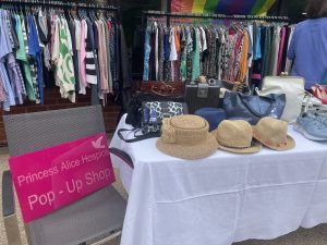Clothes in the pop up shop at the hospice