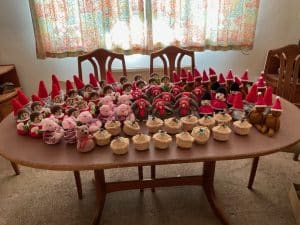 Knitted turkeys, elves, choristers and pies.